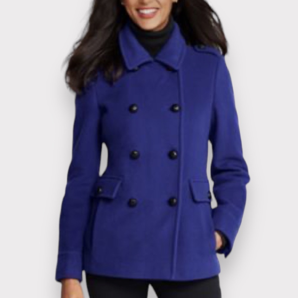 Land’s End Special Edition Wool Pea Coat | Size 12 | Blue + Black Accent | $85